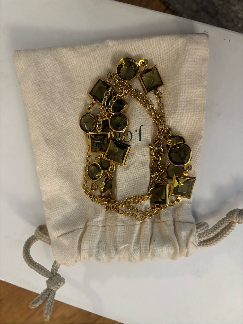 J. Crew Gold-Tone Necklace with Olive Green Crystals